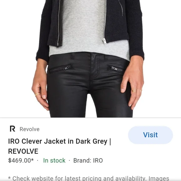 Iro Clever Wool and Lambskin Leather Jacket Charcoal Grey and Black Zip-Up 38/6 - Picture 6 of 13